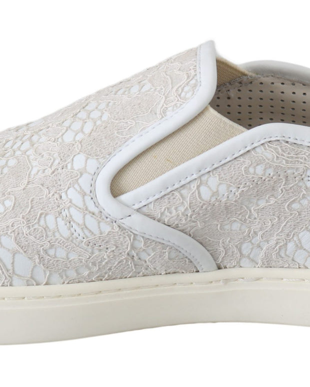 White Leather Lace Slip On Loafers Shoes