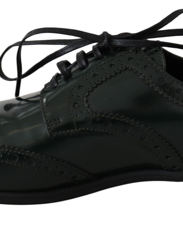 Green Leather Broque Oxford Wingtip Shoes
