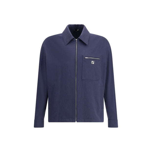 Blue Cotton Biker Jacket