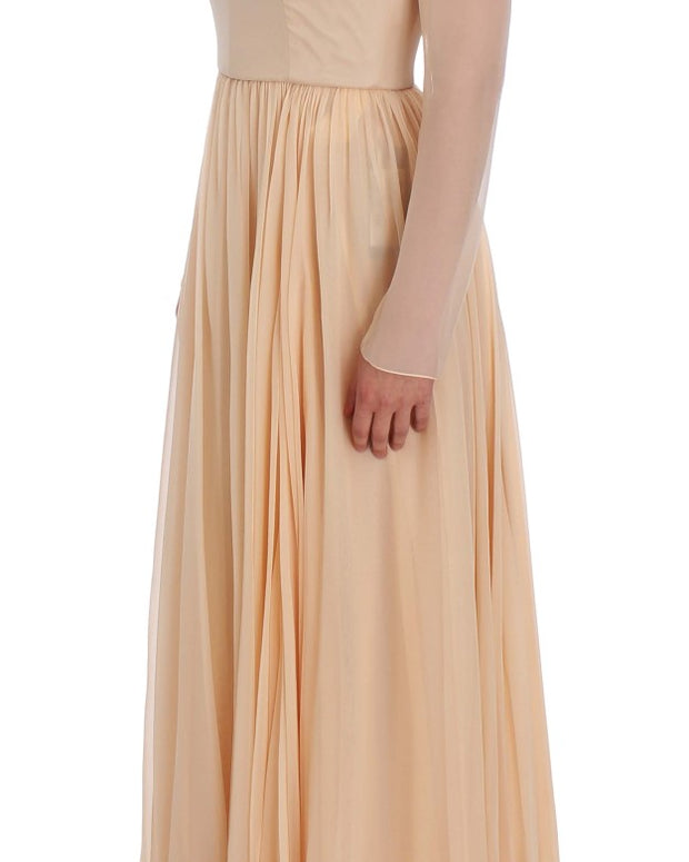 Beige Silk Ball Gown Full Length Dress