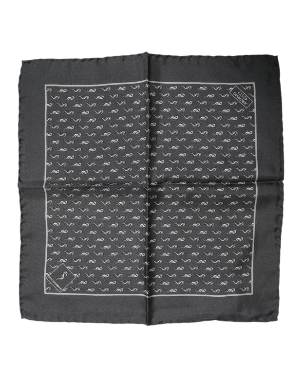 Black Fish Print Silk Square Men Foulard Scarf