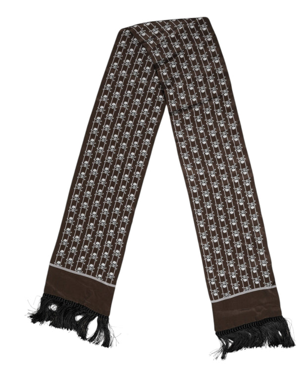 Brown Skulls Print Fringes Men Foulard Scarf