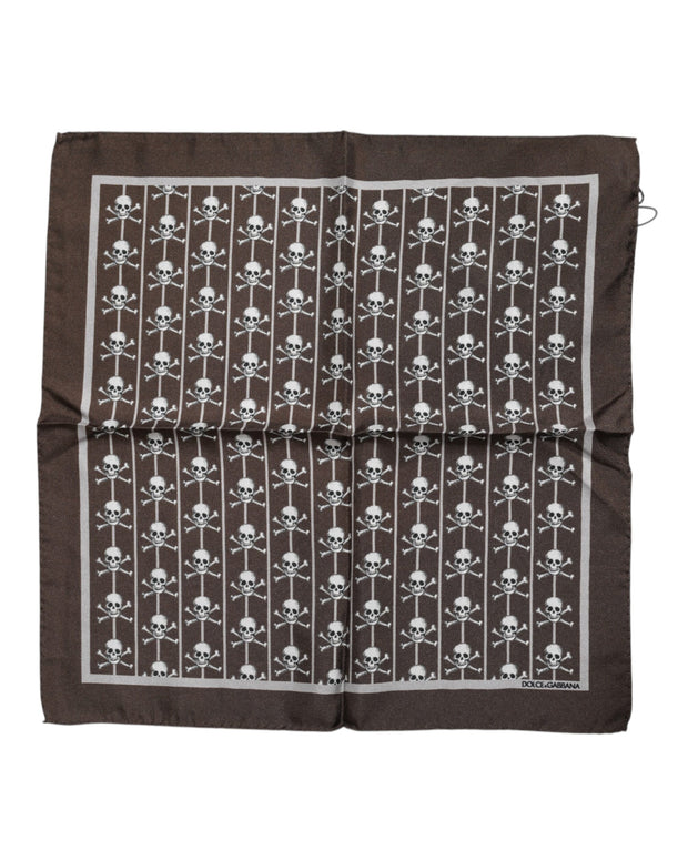 Brown Skull Silk Square Men Foulard Scarf