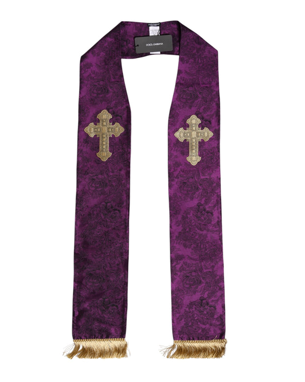 Purple Silk Fringes Cross Men Foulard Scarf