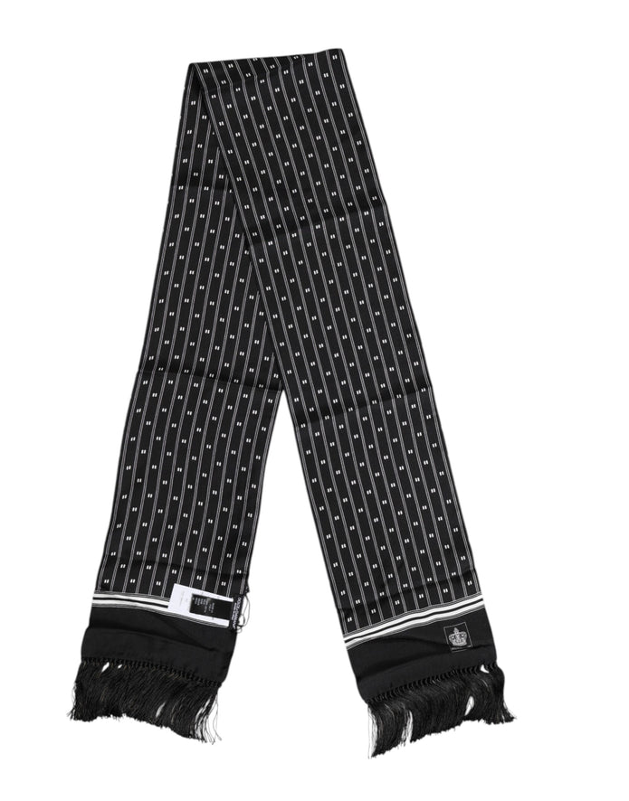 Black Silk Printed Fringes Men Foulard Scarf