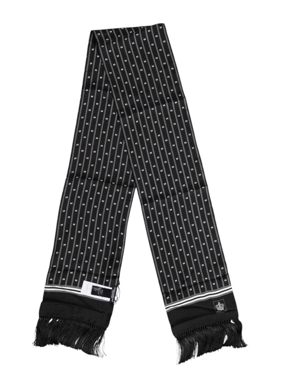 Black Silk Printed Fringes Men Foulard Scarf