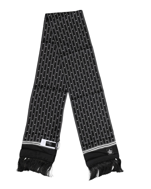 Black Silk Printed Fringes Men Foulard Scarf