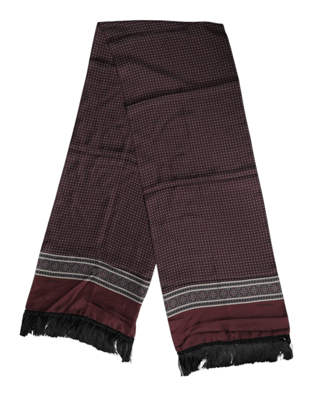 Maroon Dotted Silk Fringes Foulard Scarf
