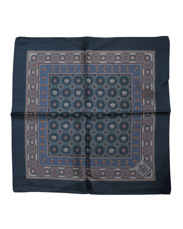 Blue Printed Silk Square Men Foulard Scarf