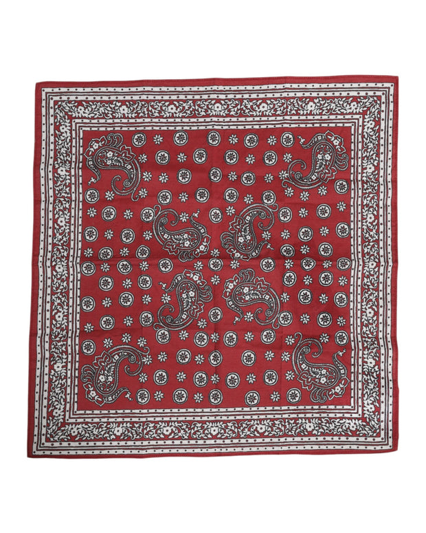 Red Floral Cotton Square Foulard Scarf