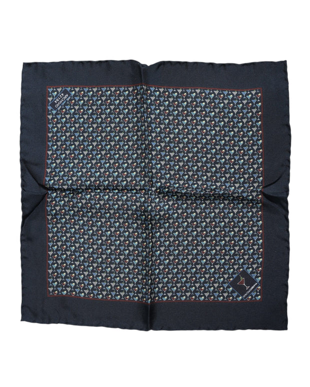 Blue Cocktail Silk Square Foulard Scarf