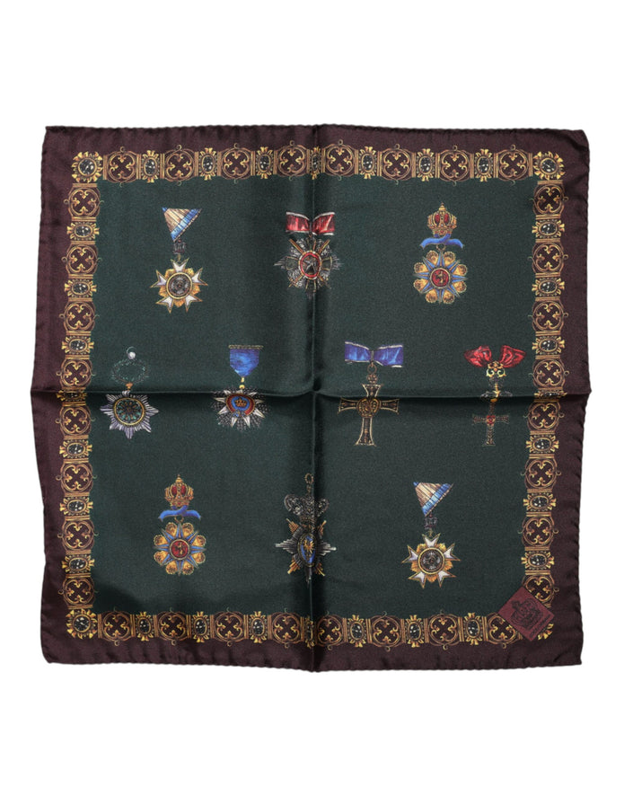 Green Medals Silk Square Foulard Scarf