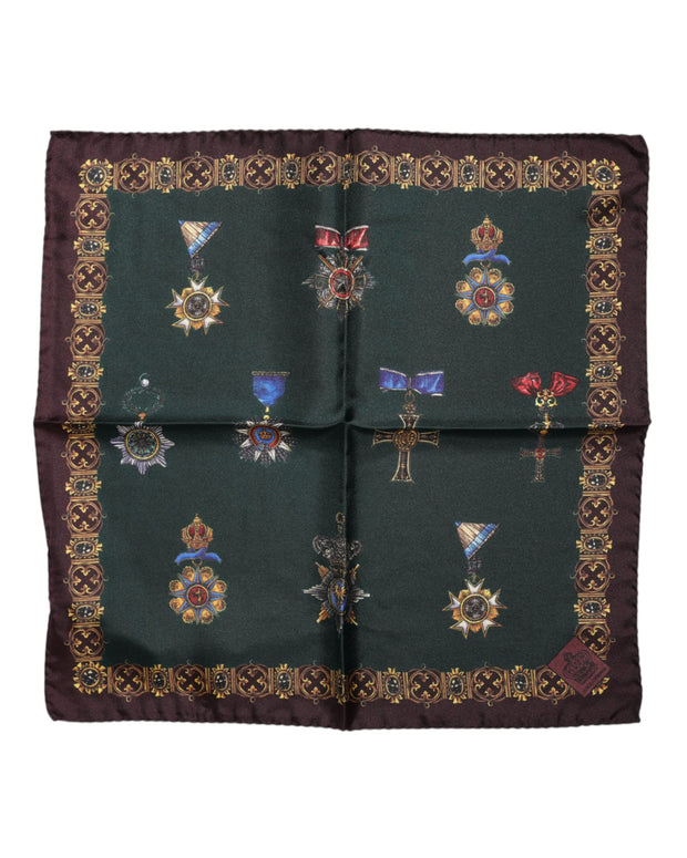 Green Medals Silk Square Foulard Scarf