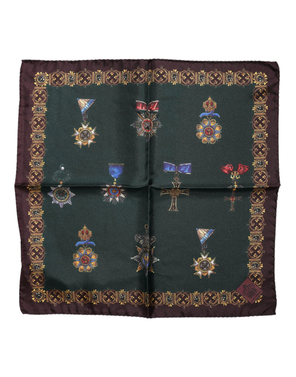 Green Medals Silk Square Foulard Scarf