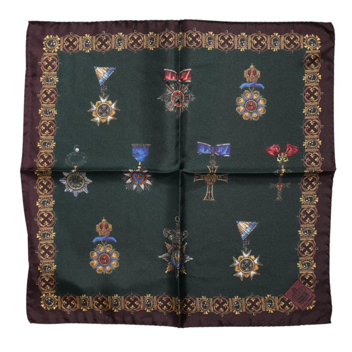 Green Medals Silk Square Foulard Scarf