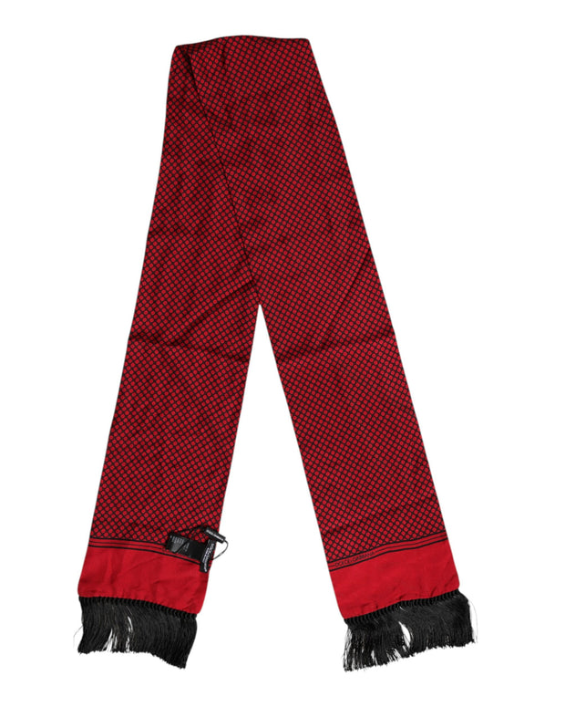 Red Dotted Silk Fringes Men Foulard Scarf