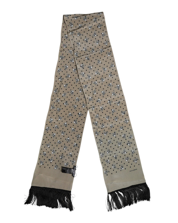 Gray Skulls Silk Fringes Men Foulard Scarf