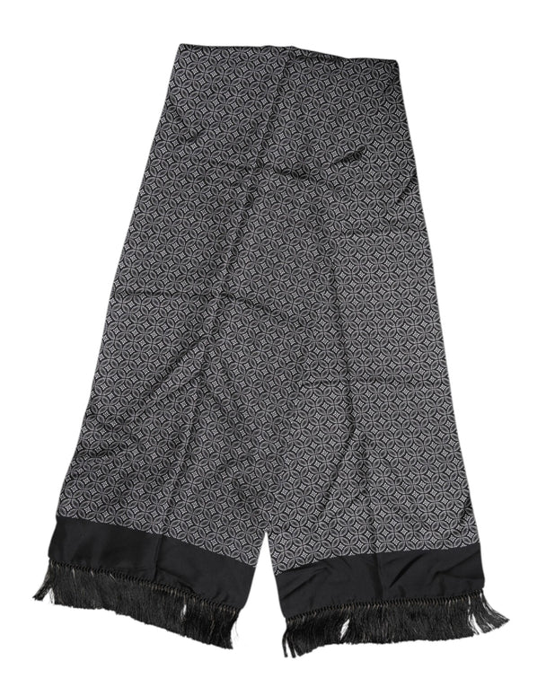 Black Patterned Fringes Men Foulard Scarf