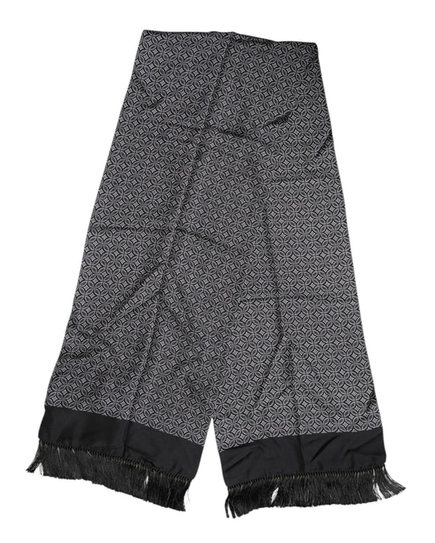 Black Patterned Fringes Men Foulard Scarf