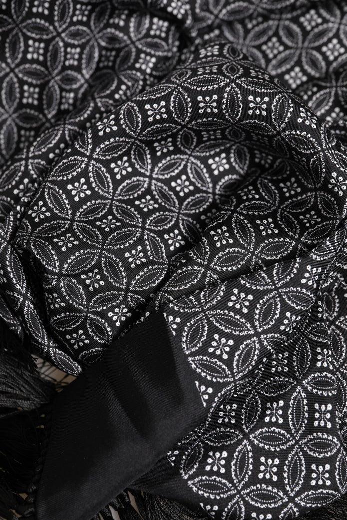 Black Patterned Fringes Men Foulard Scarf