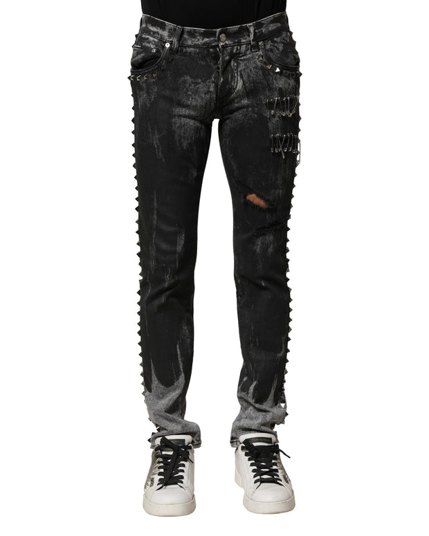 Black Washed Embellished Skinny Denim Jeans