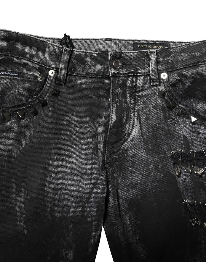 Black Washed Embellished Skinny Denim Jeans