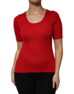 Red Round Neck Short Sleeves Pullover Top