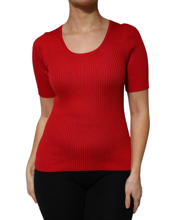 Red Round Neck Short Sleeves Pullover Top