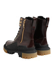 Brown Black Leather Boots Zipper Lace Up Shoes