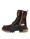 Brown Black Leather Boots Zipper Lace Up Shoes