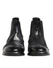 Black Leather Ankle Boots Slip On Shoes