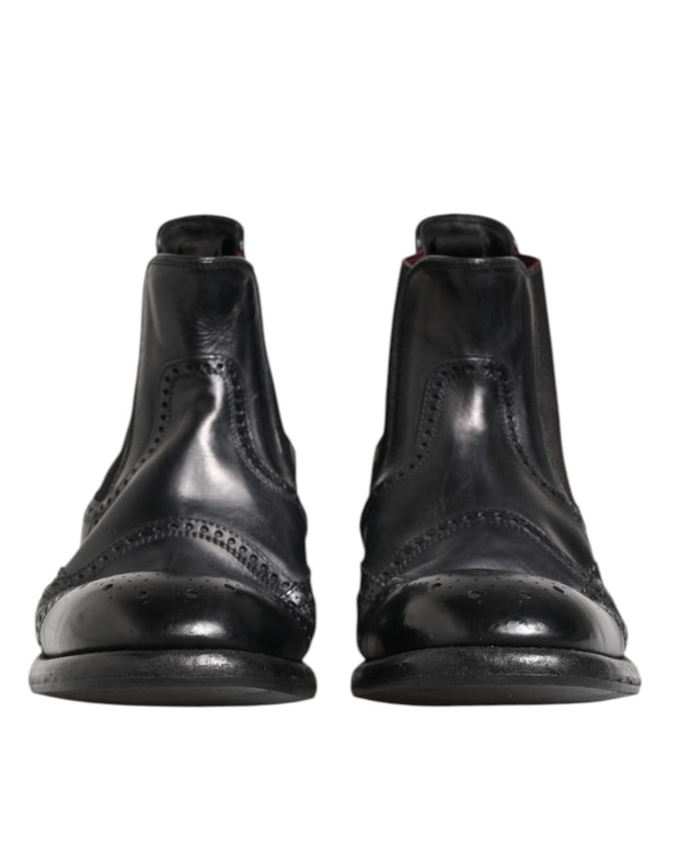 Black Leather Ankle Boots Slip On Shoes