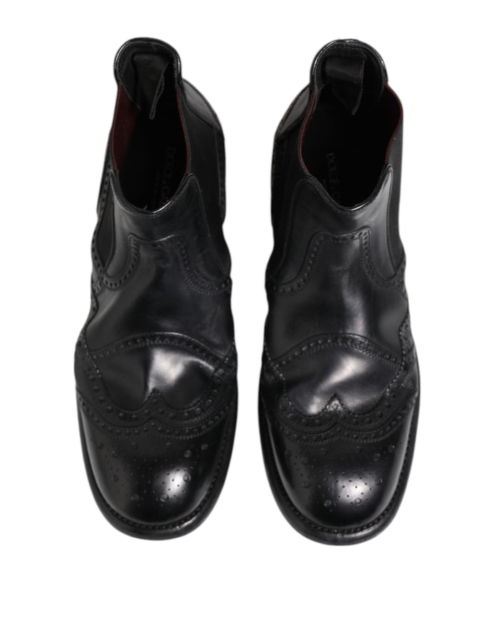 Black Leather Ankle Boots Slip On Shoes