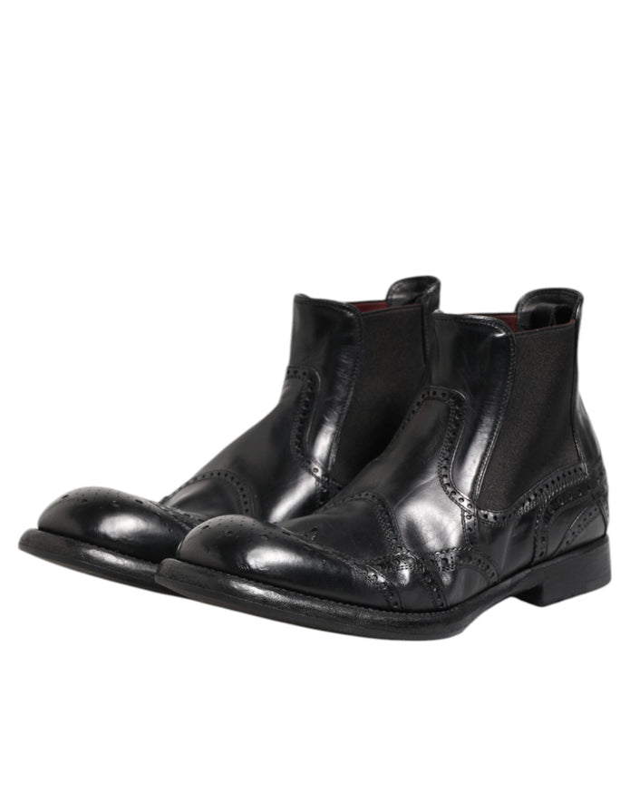 Black Leather Ankle Boots Slip On Shoes