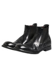 Black Leather Ankle Boots Slip On Shoes