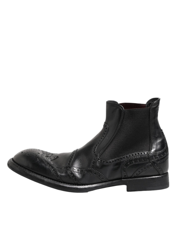 Black Leather Ankle Boots Slip On Shoes