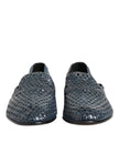 Blue Woven Leather Slip On Loafers Shoes