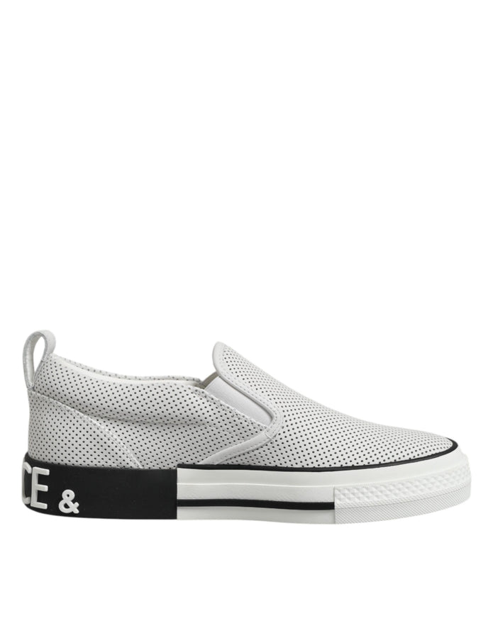 White Dotted Leather Slip On Men Sneakers Shoes