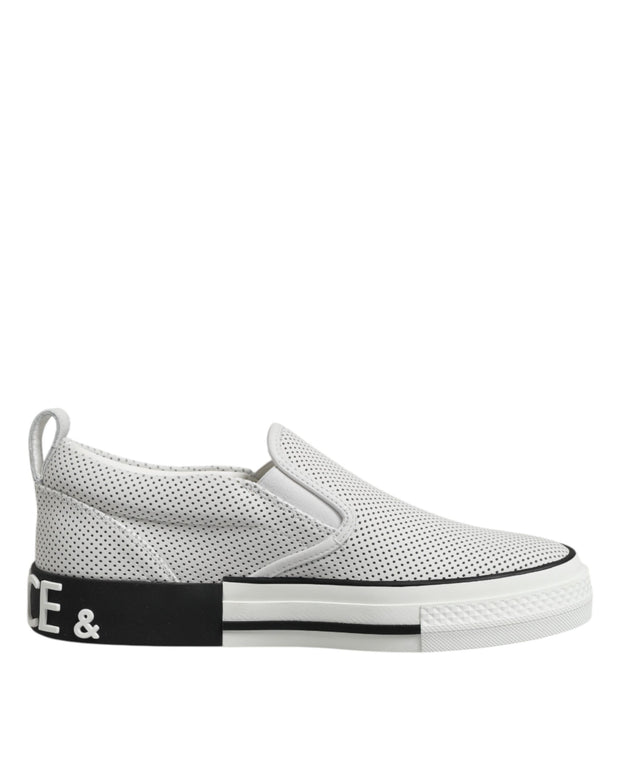 White Dotted Leather Slip On Men Sneakers Shoes