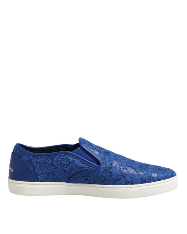 Blue Leather Lace Slip On Sneaker Shoes