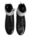 Black Quilted Leather Lace Up Sneakers Shoes