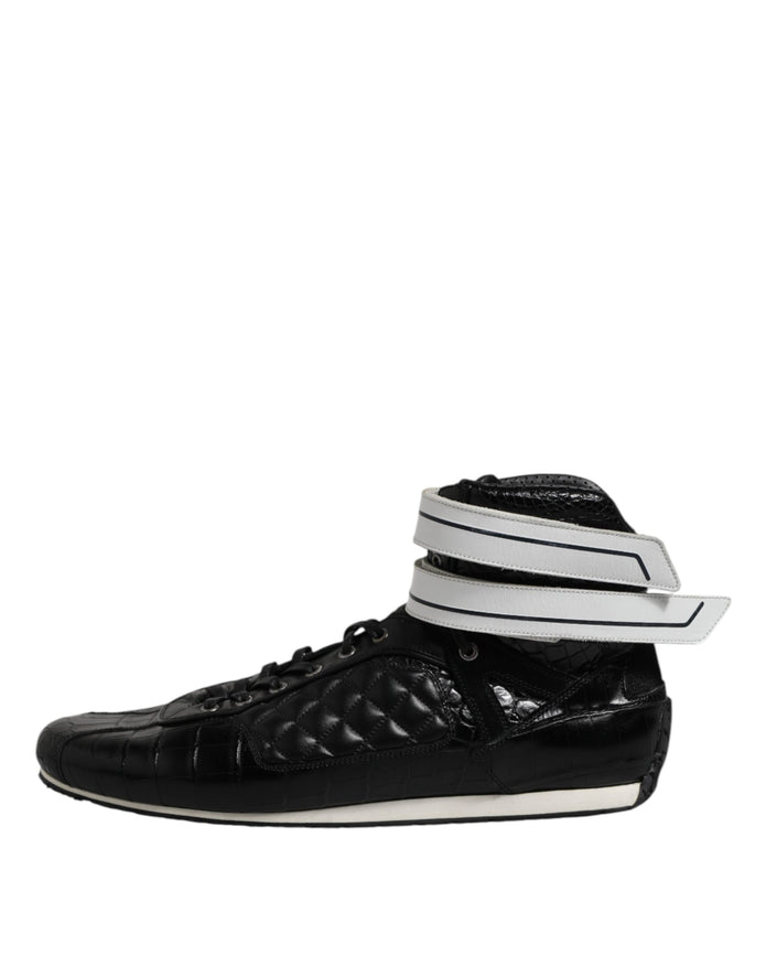 Black Quilted Leather Lace Up Sneakers Shoes