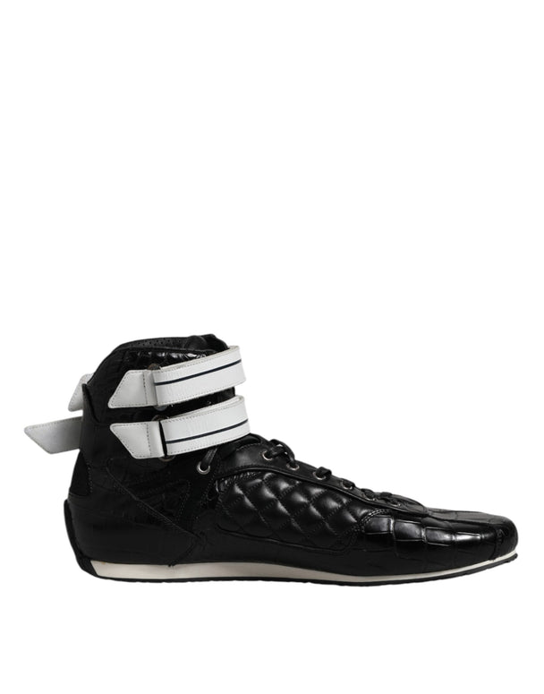 Black Quilted Leather Lace Up Sneakers Shoes