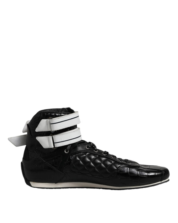 Black Quilted Leather Lace Up Sneakers Shoes