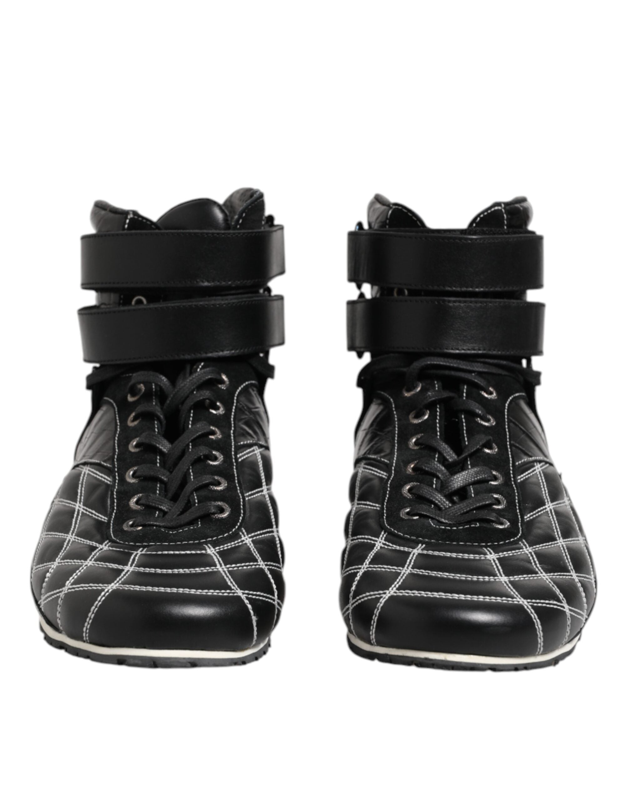 Black Quilted Leather Lace Up Sneakers Shoes