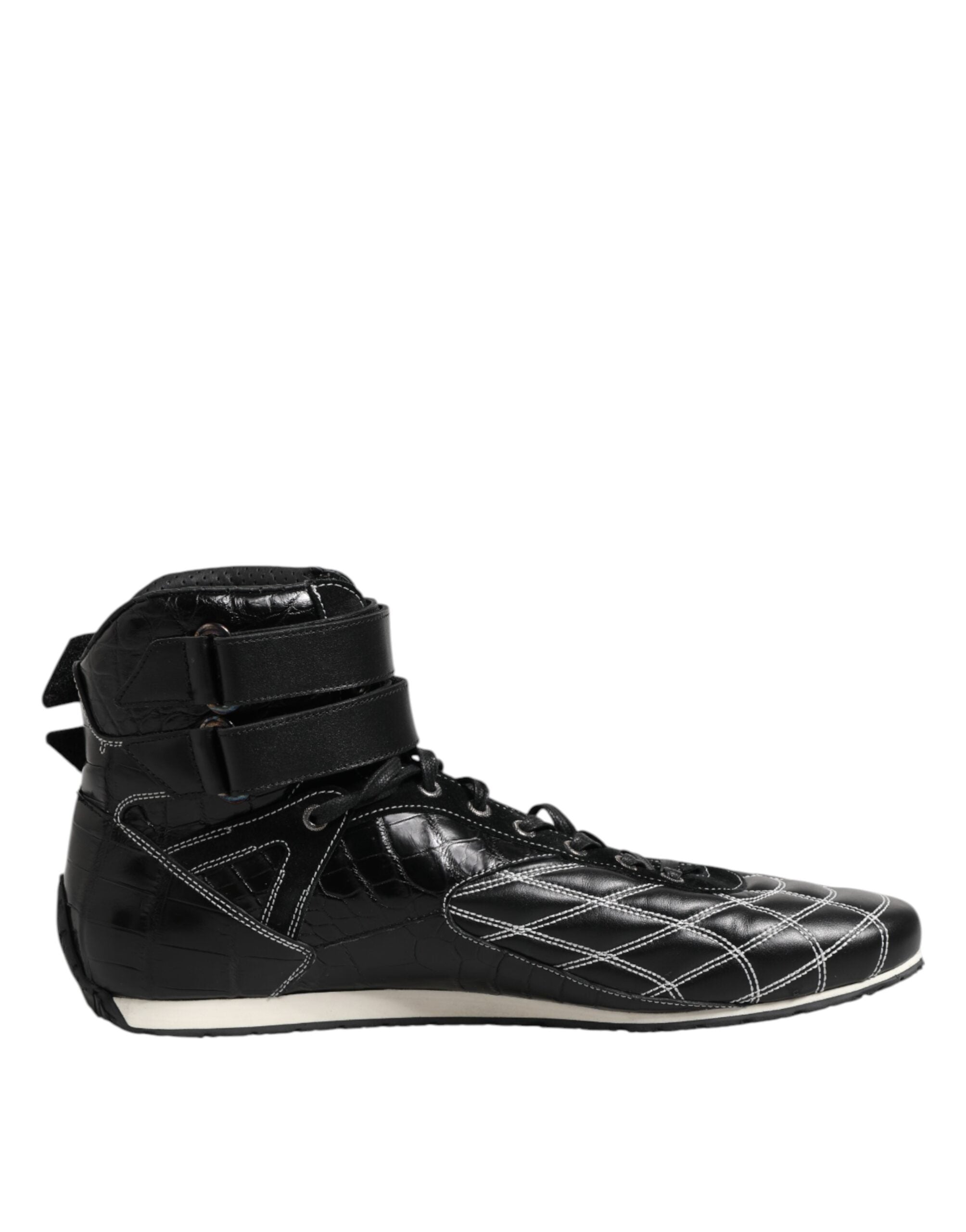 Black Quilted Leather Lace Up Sneakers Shoes