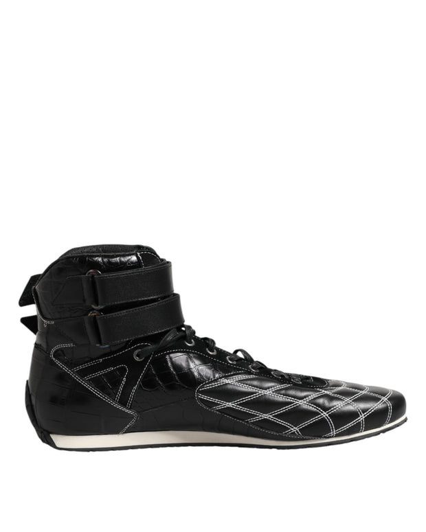 Black Quilted Leather Lace Up Sneakers Shoes