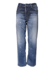 Blue Washed Cotton Mid Waist Straight Jeans