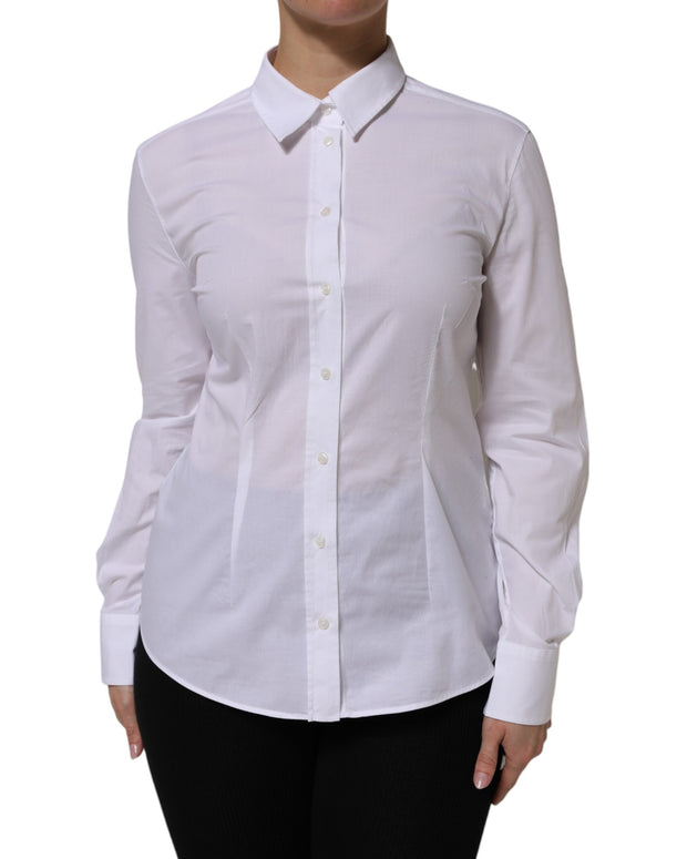 White Cotton Long Sleeves Collared Top Shirt