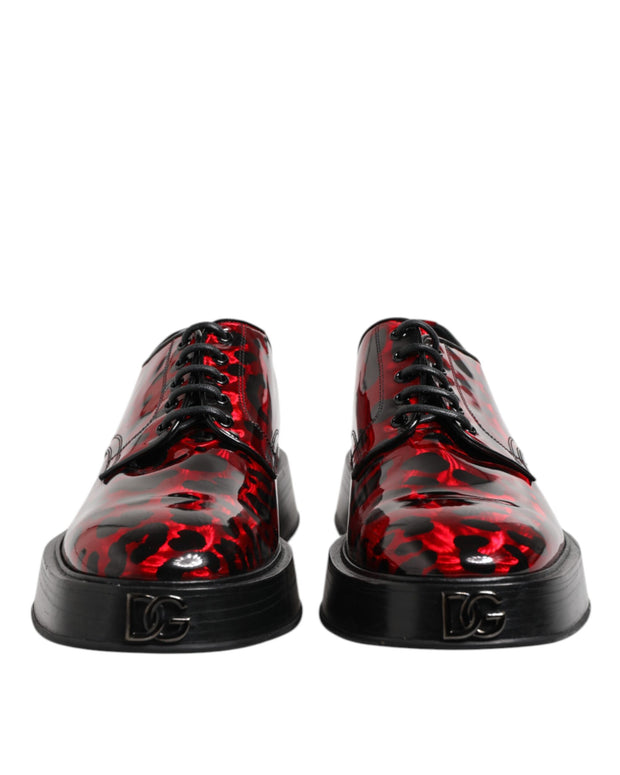 Red Leopard Derby Formal Men Dress Shoes